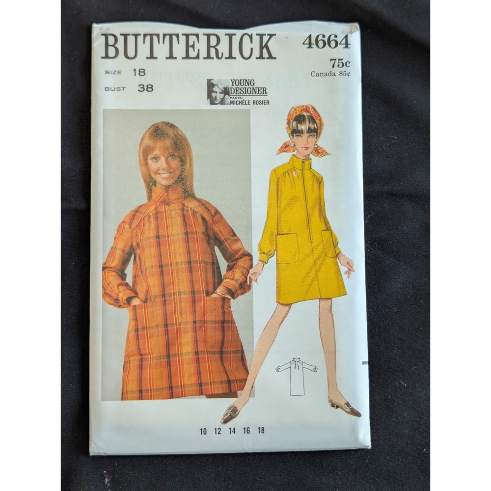 VTG 1968 Butterick Pattern 4664 Young Designer Dress Size 18 Uncut Mod